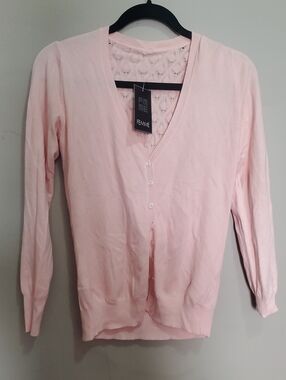 Femme Lightweight Pale Peach V-Neck Cardigan Sweater Size Small